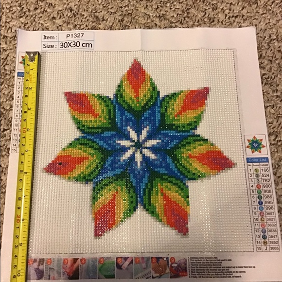 Handmade Diamond Art Completed Geometric Flower - Full Drill - 9 3/8" Square - Picture 5 of 9